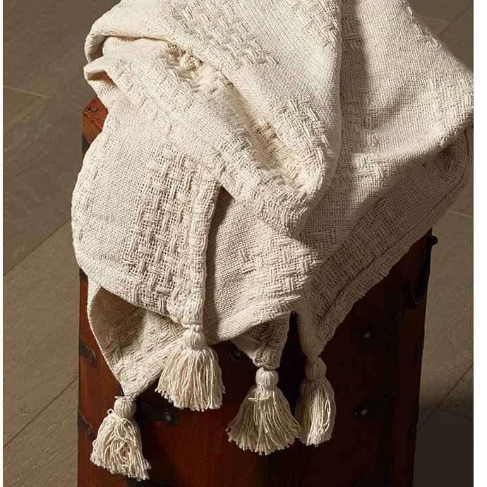 Cream throw blanket with tassels hot sale